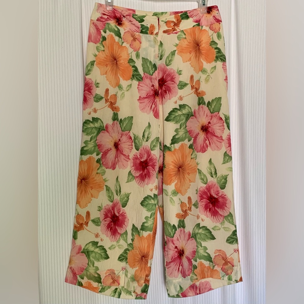 Tommy Bahama Silk Cotton Blend Cropped Pants Floral Print Silk Lined Size 4